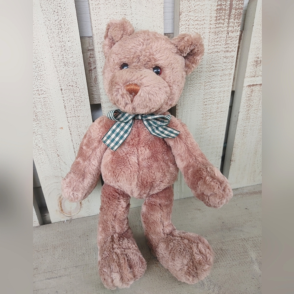GUND Beary Long Legs Brown Plush Bear Stuffed Animal 2412 Green Plaid Bow Tie